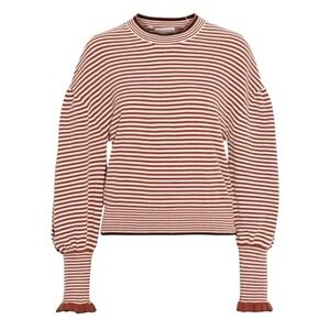 Ulla Johnson Lulu Gathered Orange Striped Cotton Puff Sleeve Sweater SZ S